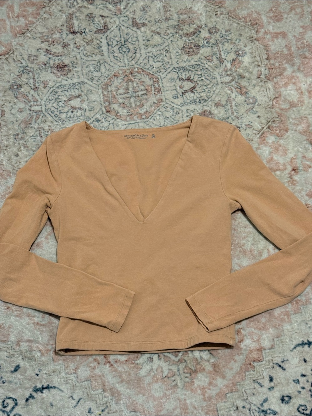 Abercrombie & Fitch Tan Long-Sleeve V-Neck Top